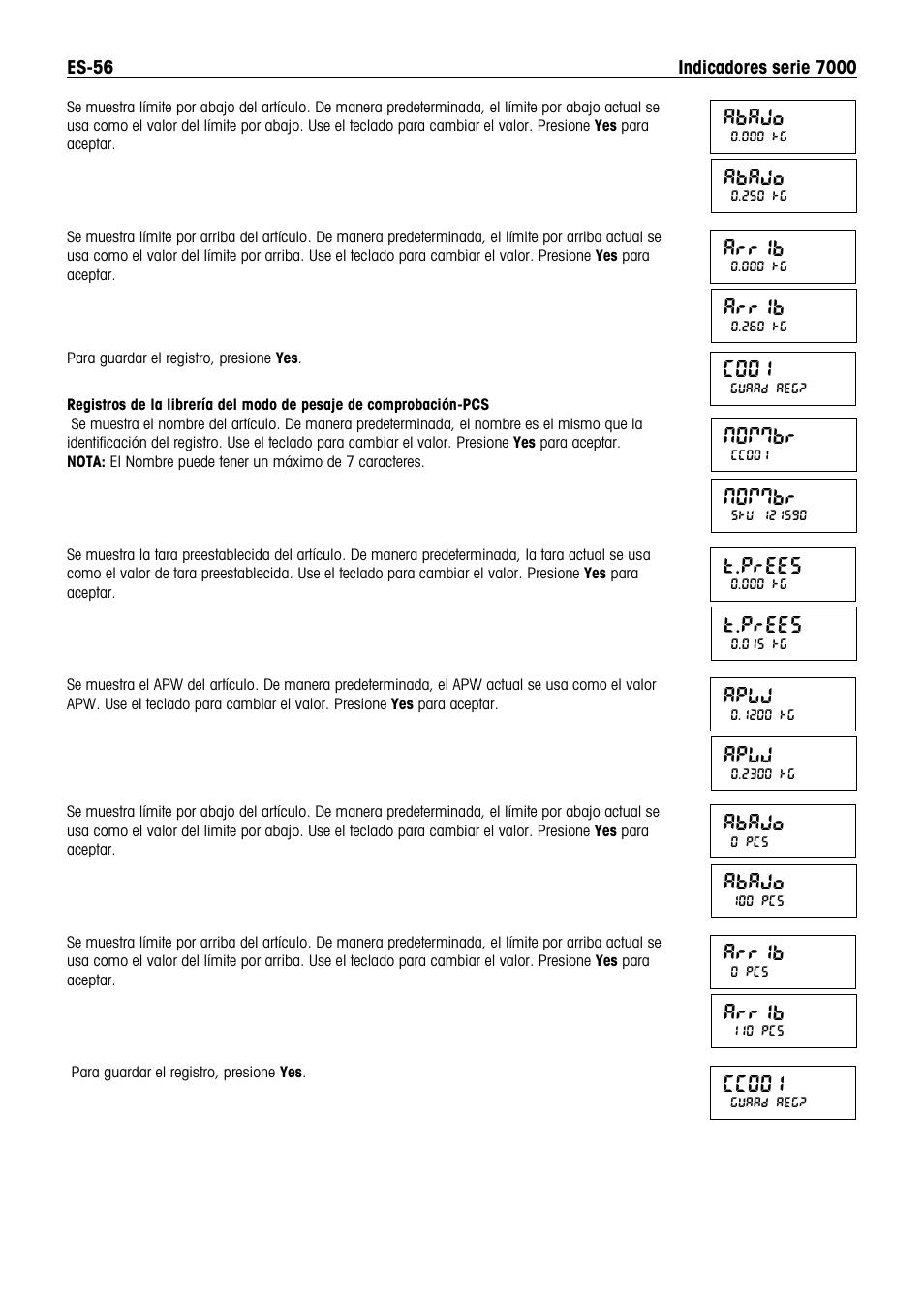 Abajo, Arrib, C001 | Nommbr, T.prees, Cc001, Apww | Ohaus DEFENDER 7000 BENCH SCALES Manual es User Manual | Page 58 / 80