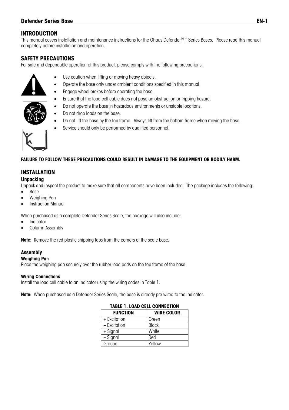 Ohaus DEFENDER T Series Bases Manual en User Manual | Page 3 / 8