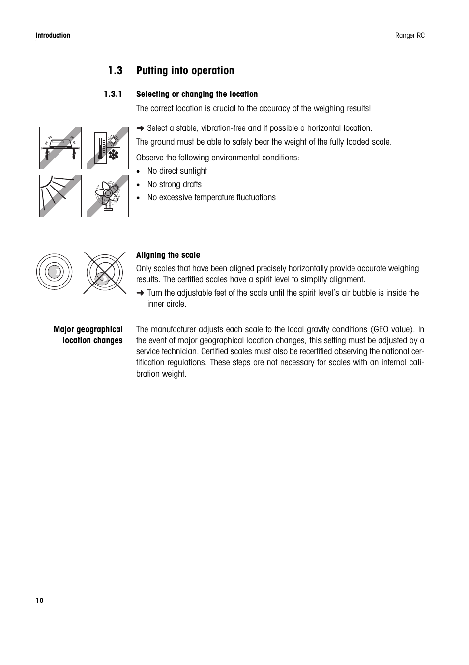 3 putting into operation, 1 selecting or changing the location, Putting into operation | Ohaus RANGER COMPACT COUNTING SCALES Manual en User Manual | Page 10 / 58