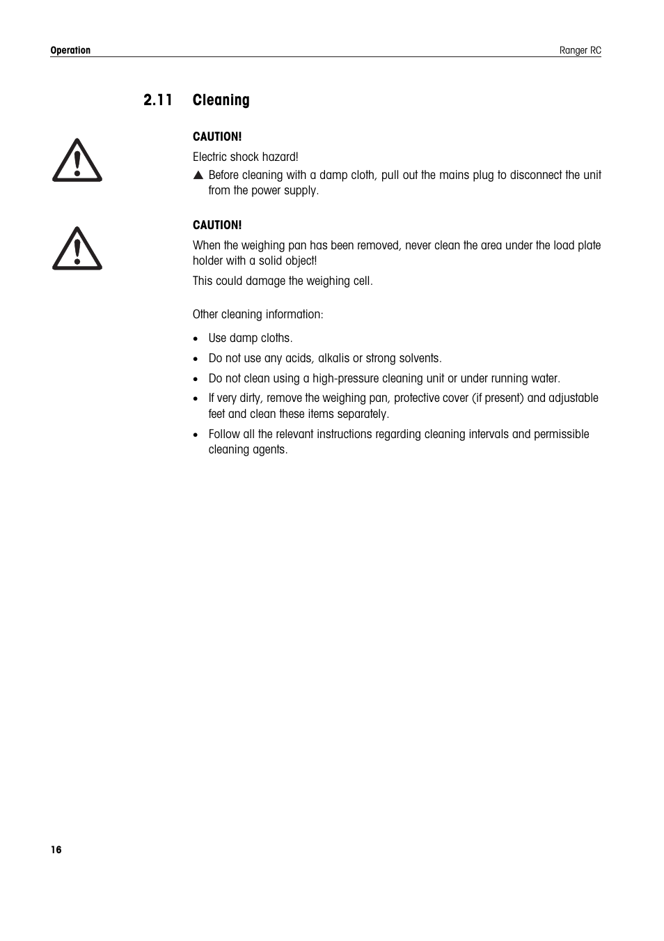 11 cleaning, Cleaning | Ohaus RANGER COMPACT COUNTING SCALES Manual en User Manual | Page 16 / 58