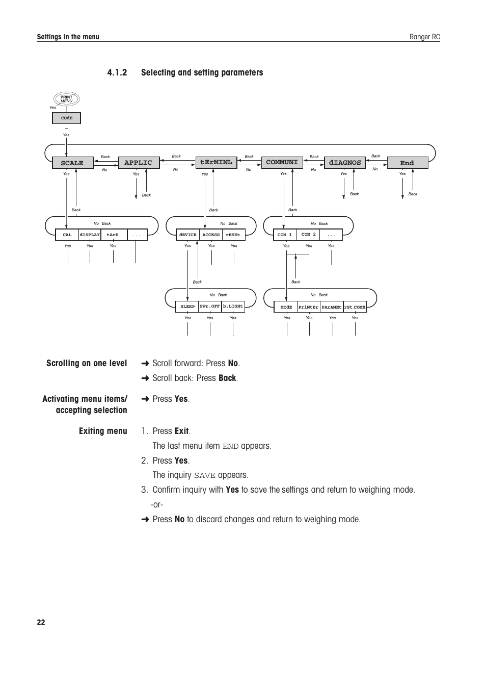 2 selecting and setting parameters | Ohaus RANGER COMPACT COUNTING SCALES Manual en User Manual | Page 22 / 58