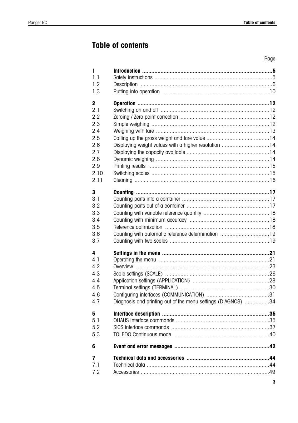 Ohaus RANGER COMPACT COUNTING SCALES Manual en User Manual | Page 3 / 58