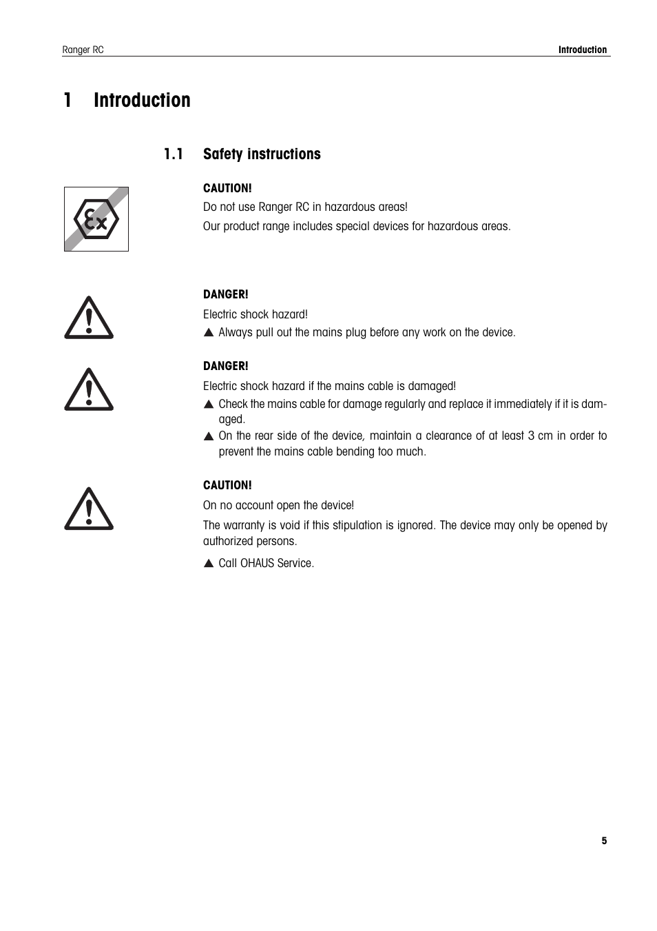 1 introduction, 1 safety instructions, Introduction | Safety instructions | Ohaus RANGER COMPACT COUNTING SCALES Manual en User Manual | Page 5 / 58