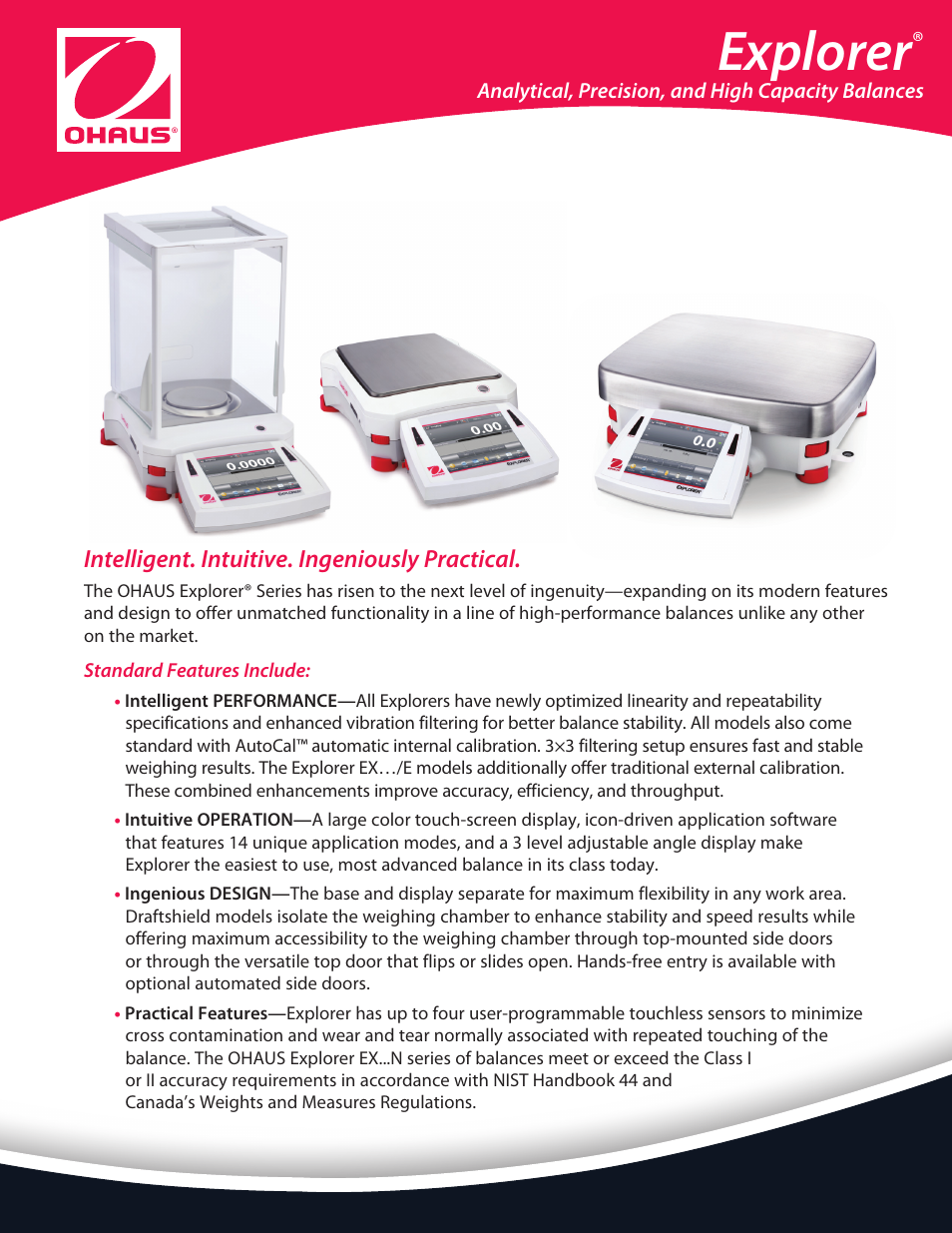 Ohaus EXPLORER PRECISION HIGH CAPACITY BALANCES Data Sheet User Manual | 8 pages