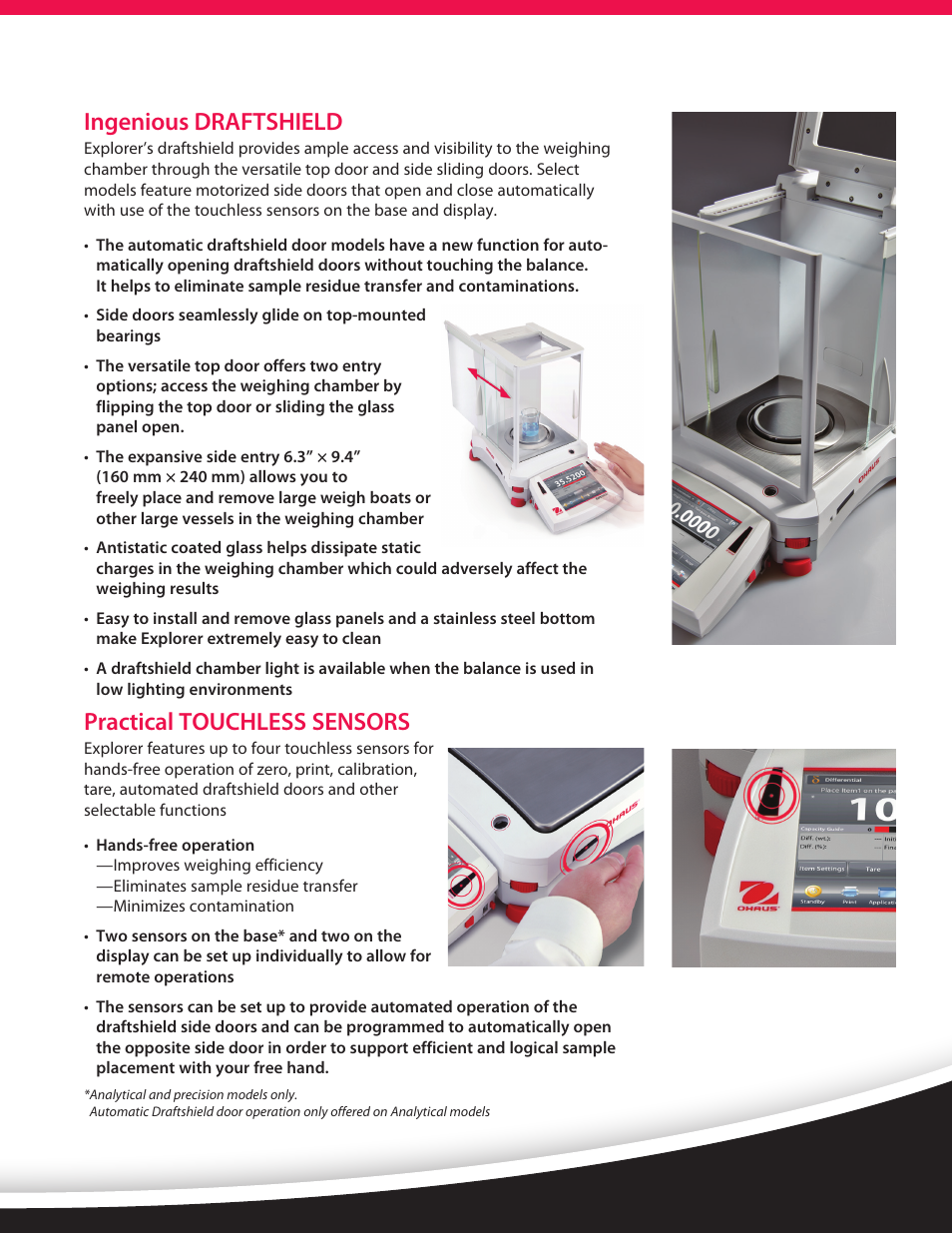 Ingenious draftshield, Practical touchless sensors | Ohaus EXPLORER PRECISION HIGH CAPACITY BALANCES Data Sheet User Manual | Page 3 / 8