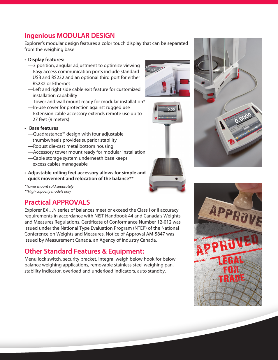 Ingenious modular design, Practical approvals, Other standard features & equipment | Ohaus EXPLORER PRECISION HIGH CAPACITY BALANCES Data Sheet User Manual | Page 5 / 8