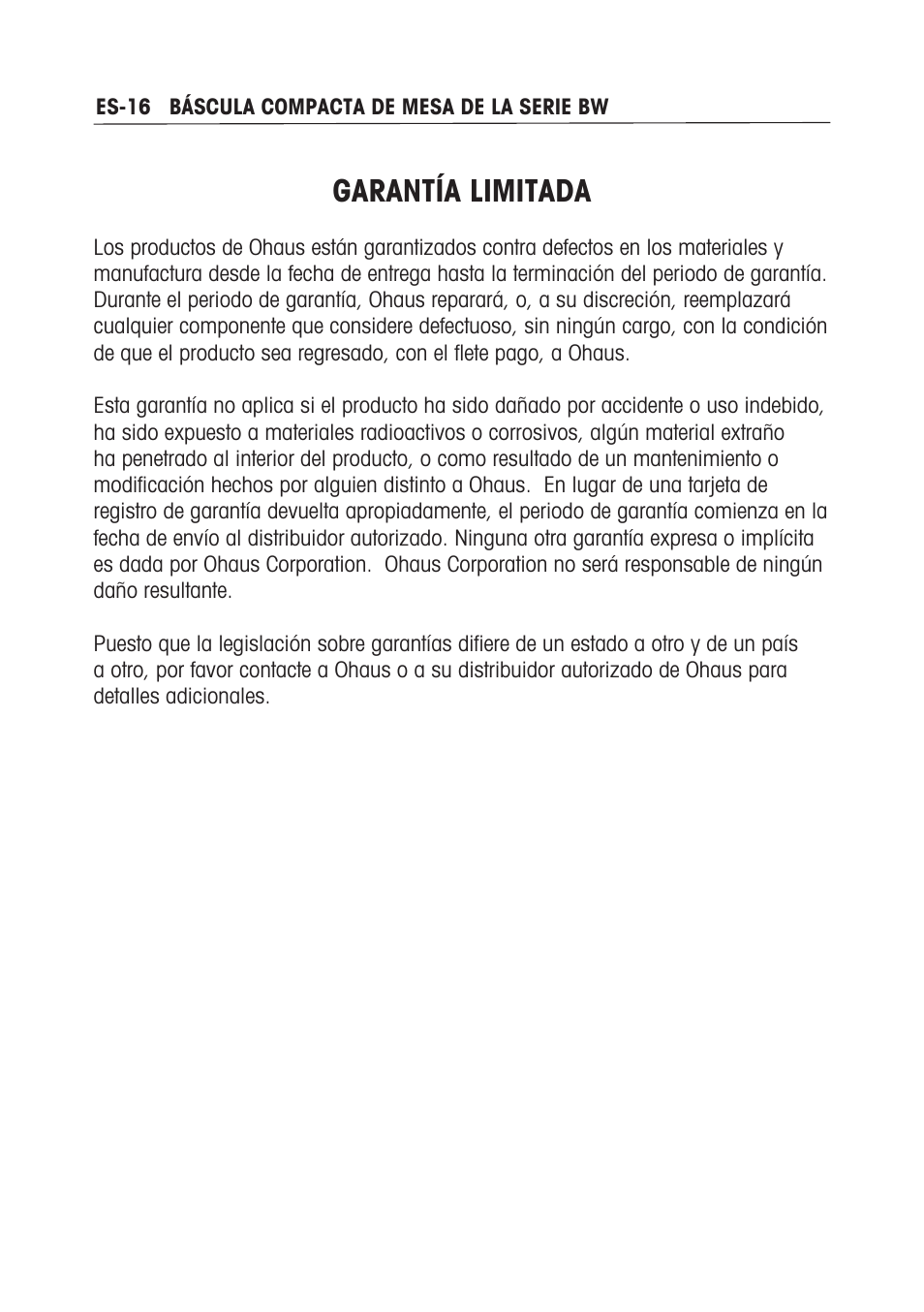 Garantía limitada | Ohaus BW WASHDOWN SCALES Manual multi User Manual | Page 34 / 52