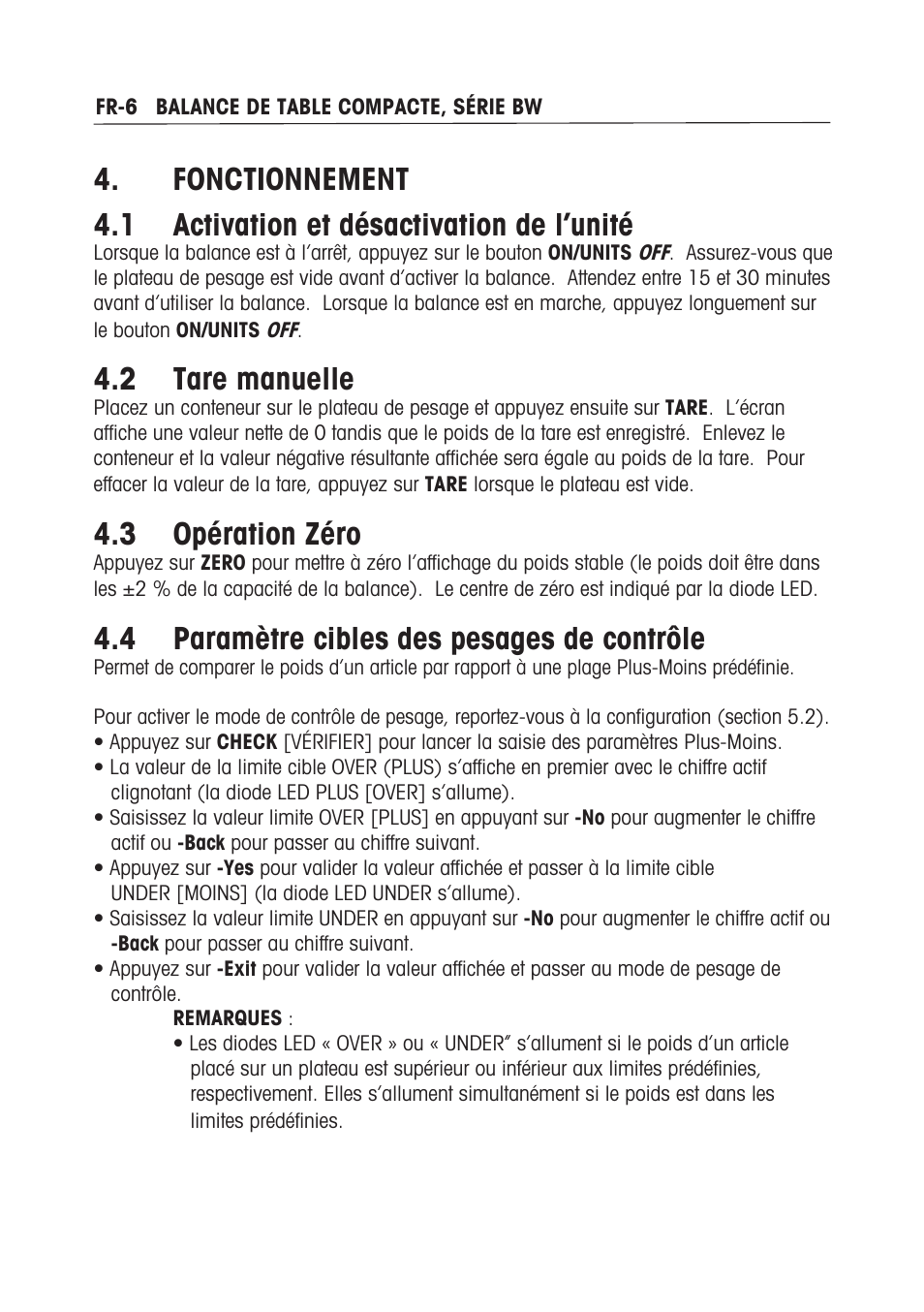  tare manuelle, 3 opération zéro, 4 paramètre cibles des pesages de contrôle | Ohaus BW WASHDOWN SCALES Manual multi User Manual | Page 40 / 52