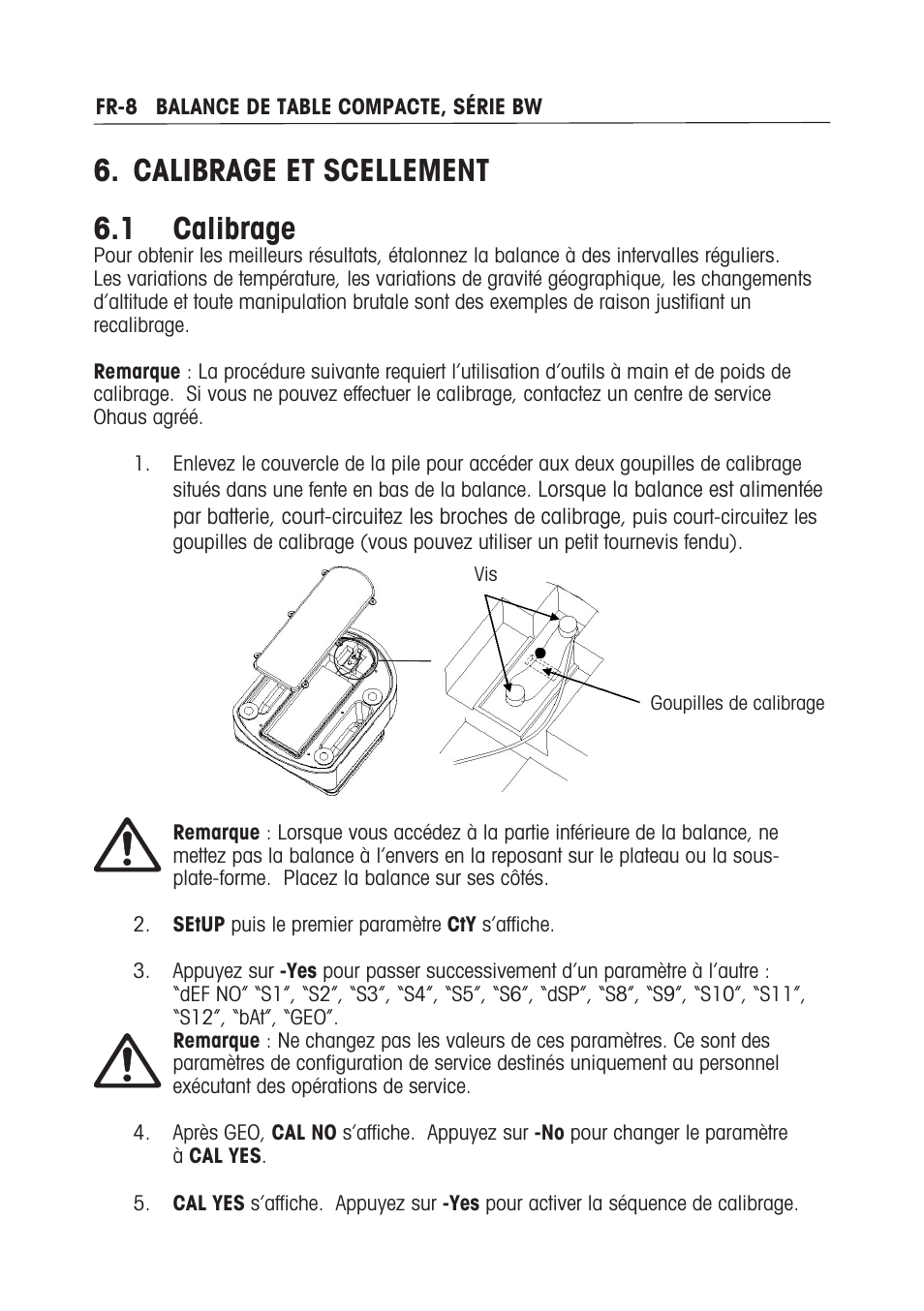 Calibrage et scellement 6. calibrage | Ohaus BW WASHDOWN SCALES Manual multi User Manual | Page 42 / 52