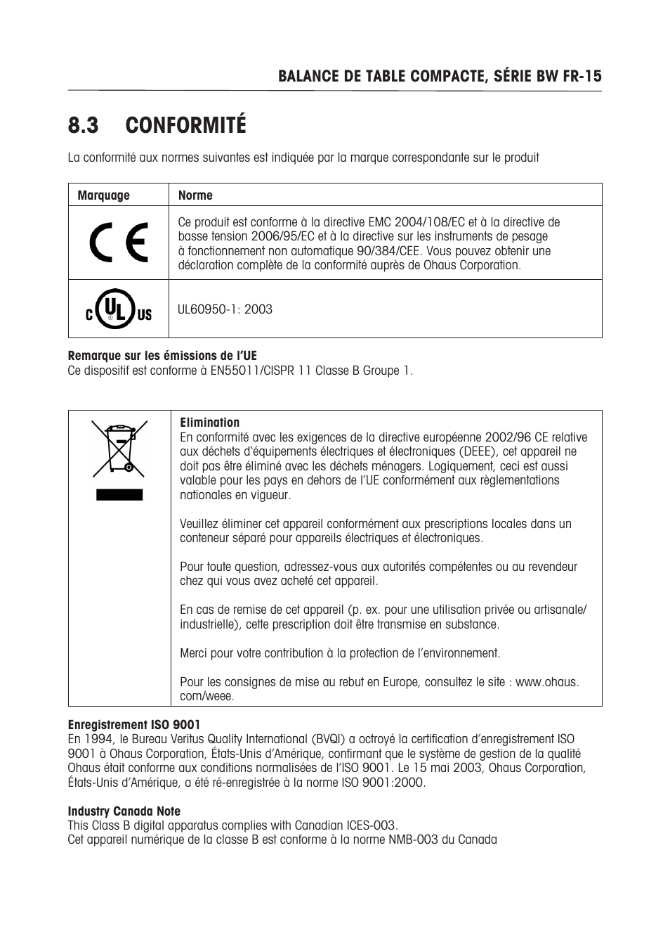 3 conformité | Ohaus BW WASHDOWN SCALES Manual multi User Manual | Page 49 / 52