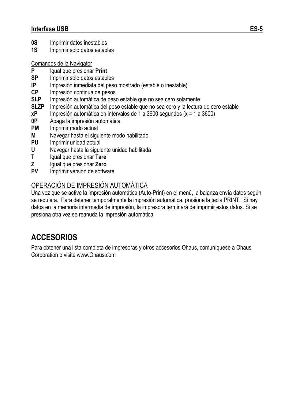 Accesorios | Ohaus NAVIGATOR NVT USB Interface Manual multi User Manual | Page 13 / 52