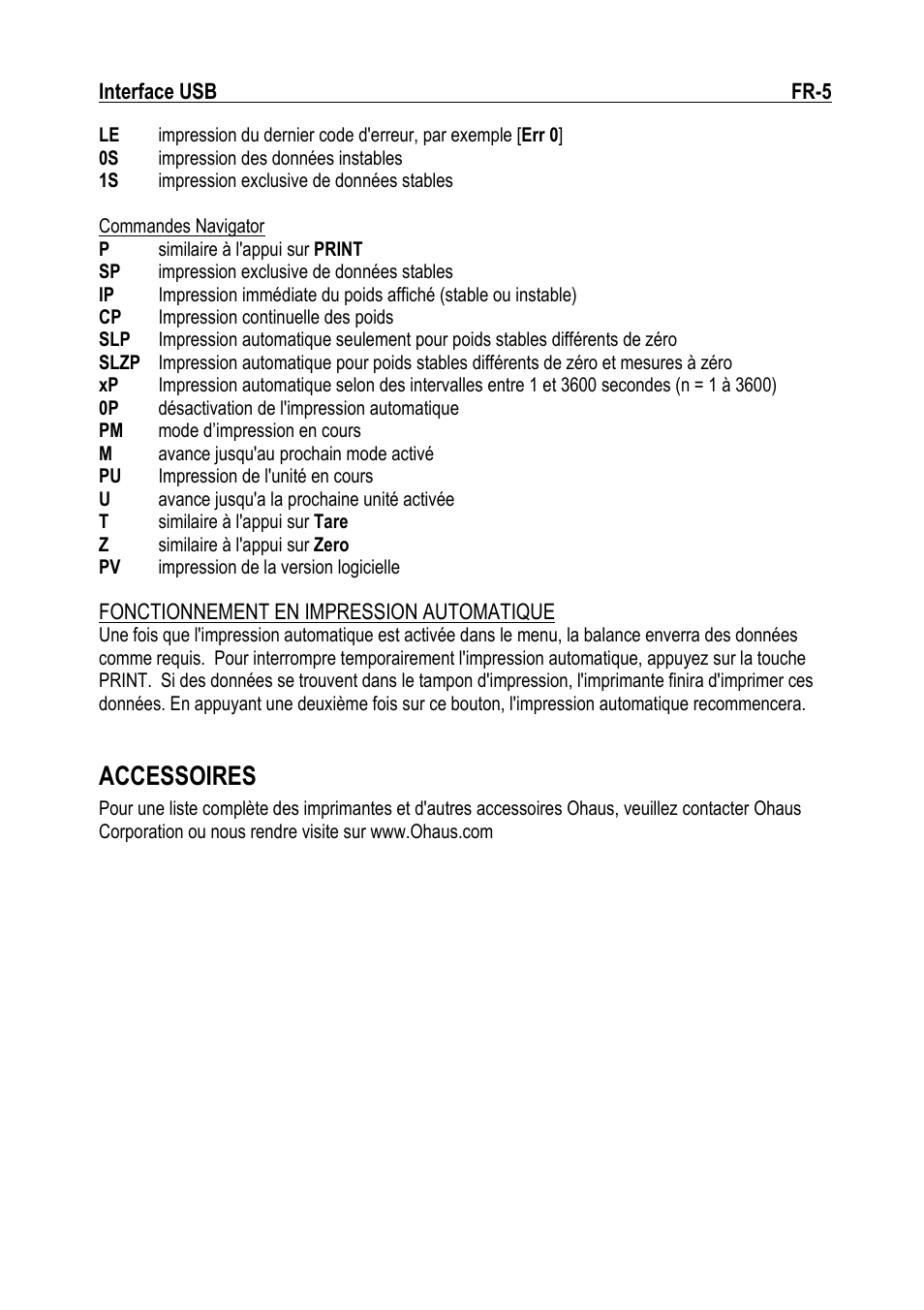 Accessoires | Ohaus NAVIGATOR NVT USB Interface Manual multi User Manual | Page 19 / 52