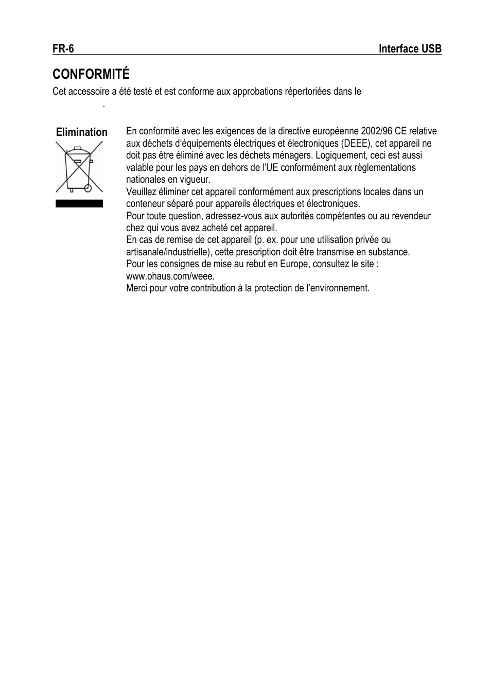 Conformité | Ohaus NAVIGATOR NVT USB Interface Manual multi User Manual | Page 20 / 52