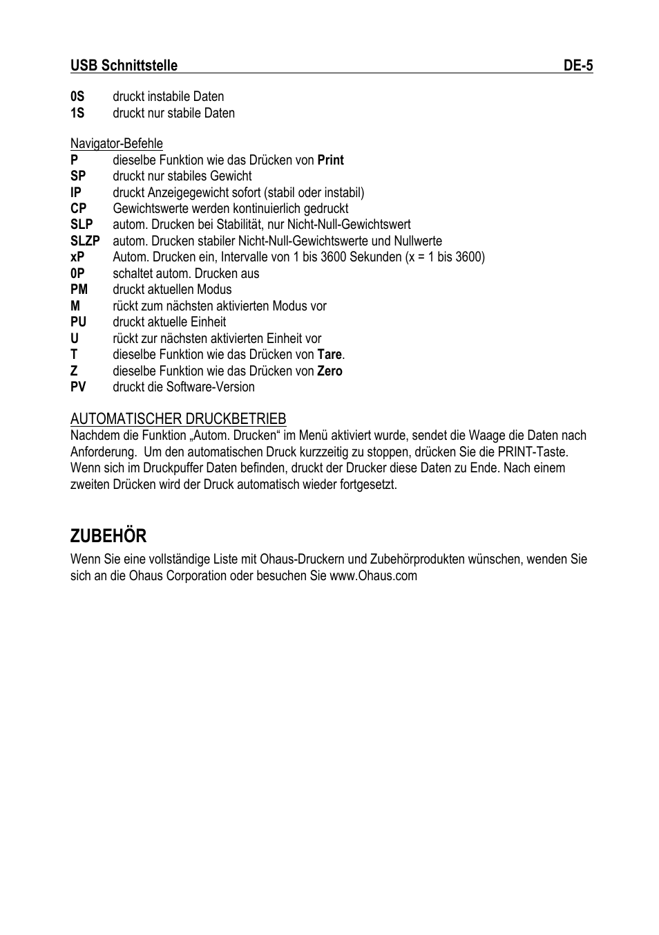 Zubehör | Ohaus NAVIGATOR NVT USB Interface Manual multi User Manual | Page 25 / 52