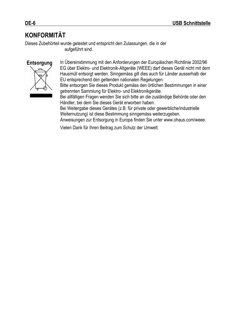 Konformität | Ohaus NAVIGATOR NVT USB Interface Manual multi User Manual | Page 26 / 52