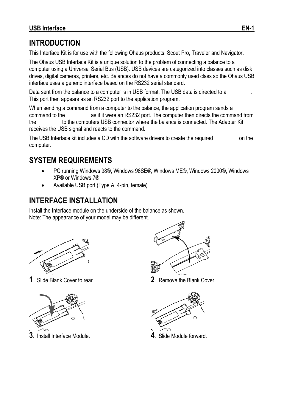 Introduction, System requirements, Interface installation | Ohaus NAVIGATOR NVT USB Interface Manual multi User Manual | Page 3 / 52