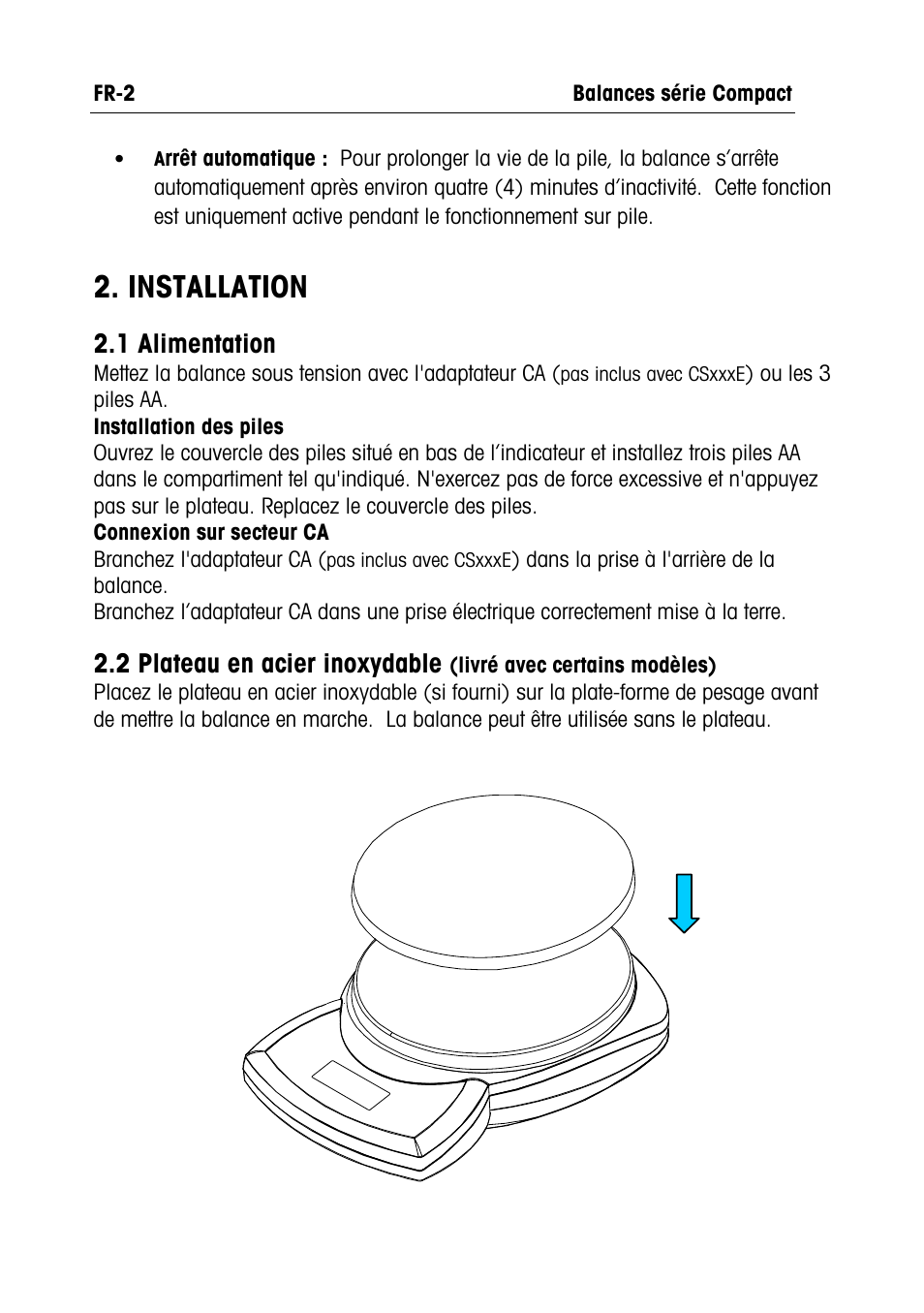 Installation, 1 alimentation, 2 plateau en acier inoxydable | Ohaus RUBY JEWELRY SCALES Manual multi User Manual | Page 15 / 44