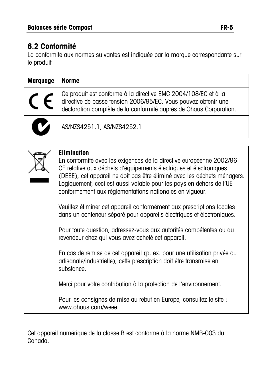 2 conformité | Ohaus RUBY JEWELRY SCALES Manual multi User Manual | Page 18 / 44