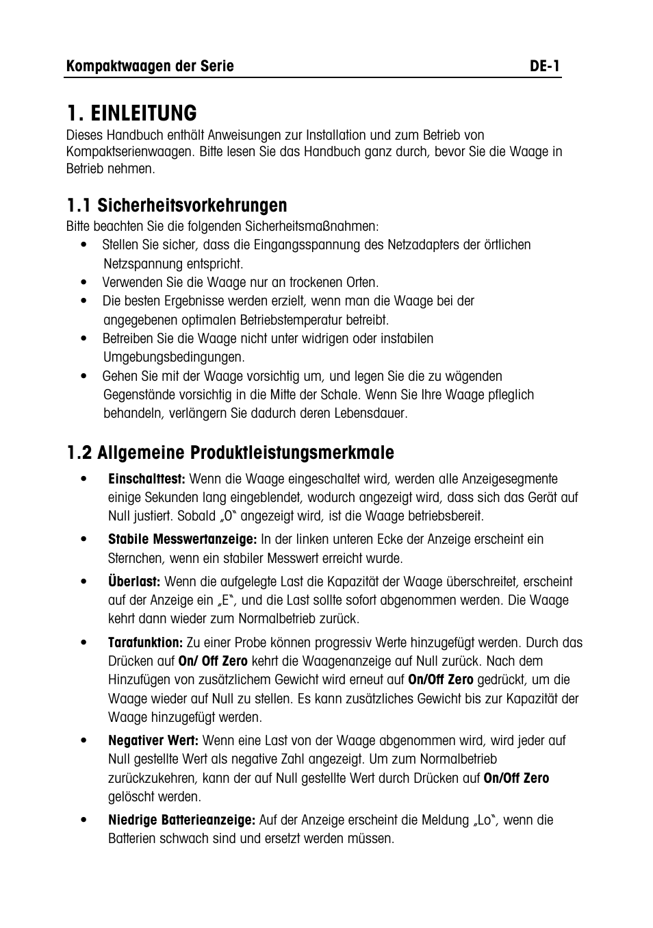 Compact series manual text- de.doc, Einleitung, 1 sicherheitsvorkehrungen | 2 allgemeine produktleistungsmerkmale | Ohaus RUBY JEWELRY SCALES Manual multi User Manual | Page 20 / 44