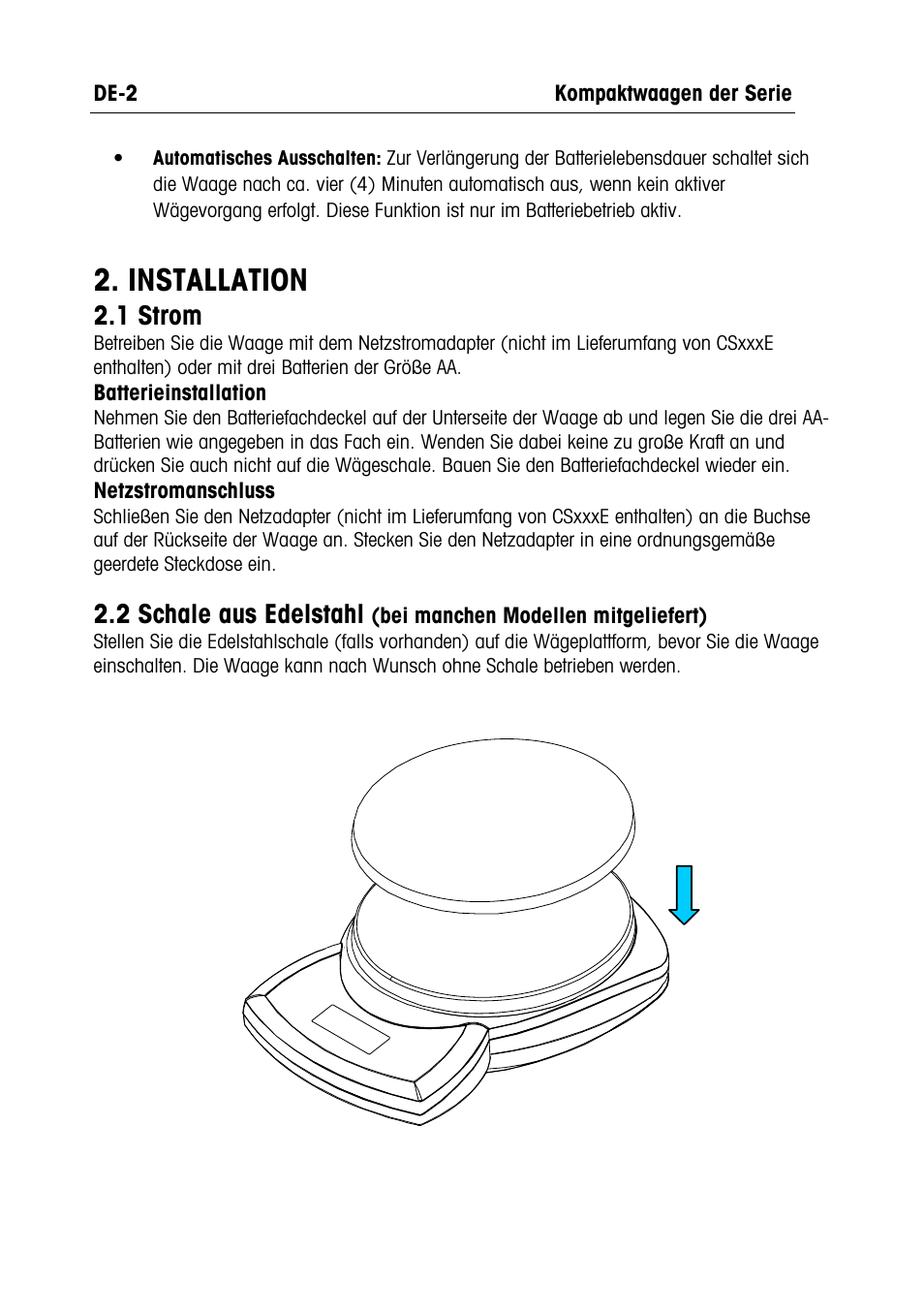 Installation, 1 strom, 2 schale aus edelstahl | Ohaus RUBY JEWELRY SCALES Manual multi User Manual | Page 21 / 44