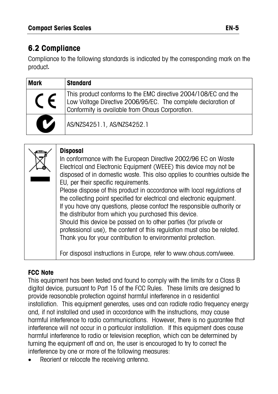 2 compliance | Ohaus RUBY JEWELRY SCALES Manual multi User Manual | Page 6 / 44