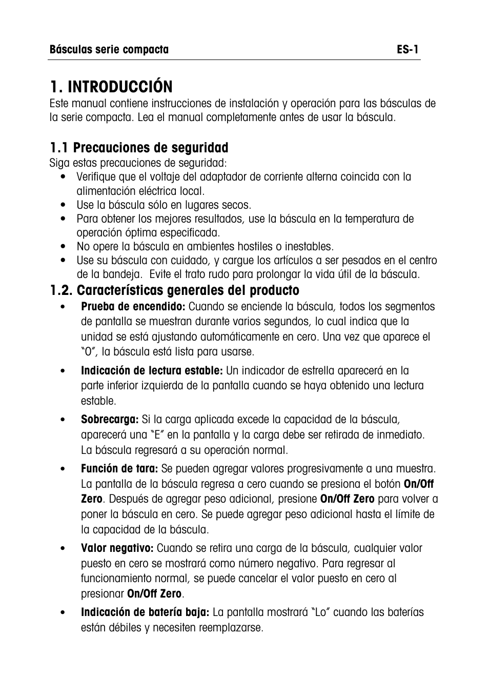Compact series manual text- es.doc, Introducción, 1 precauciones de seguridad | Características generales del producto | Ohaus RUBY JEWELRY SCALES Manual multi User Manual | Page 8 / 44