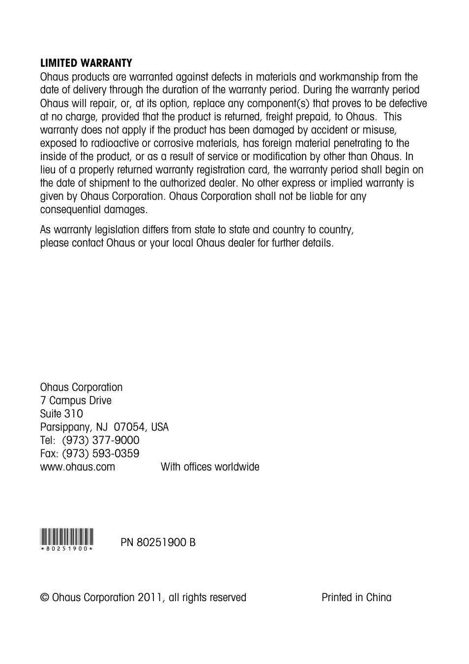 Ohaus YJ Carat and Gold Scales Manual User Manual | Page 8 / 8