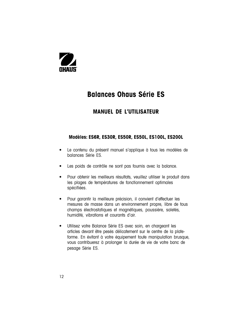 Balances ohaus série es | Ohaus ES COMPACT BENCH SCALES Manual multi User Manual | Page 12 / 56