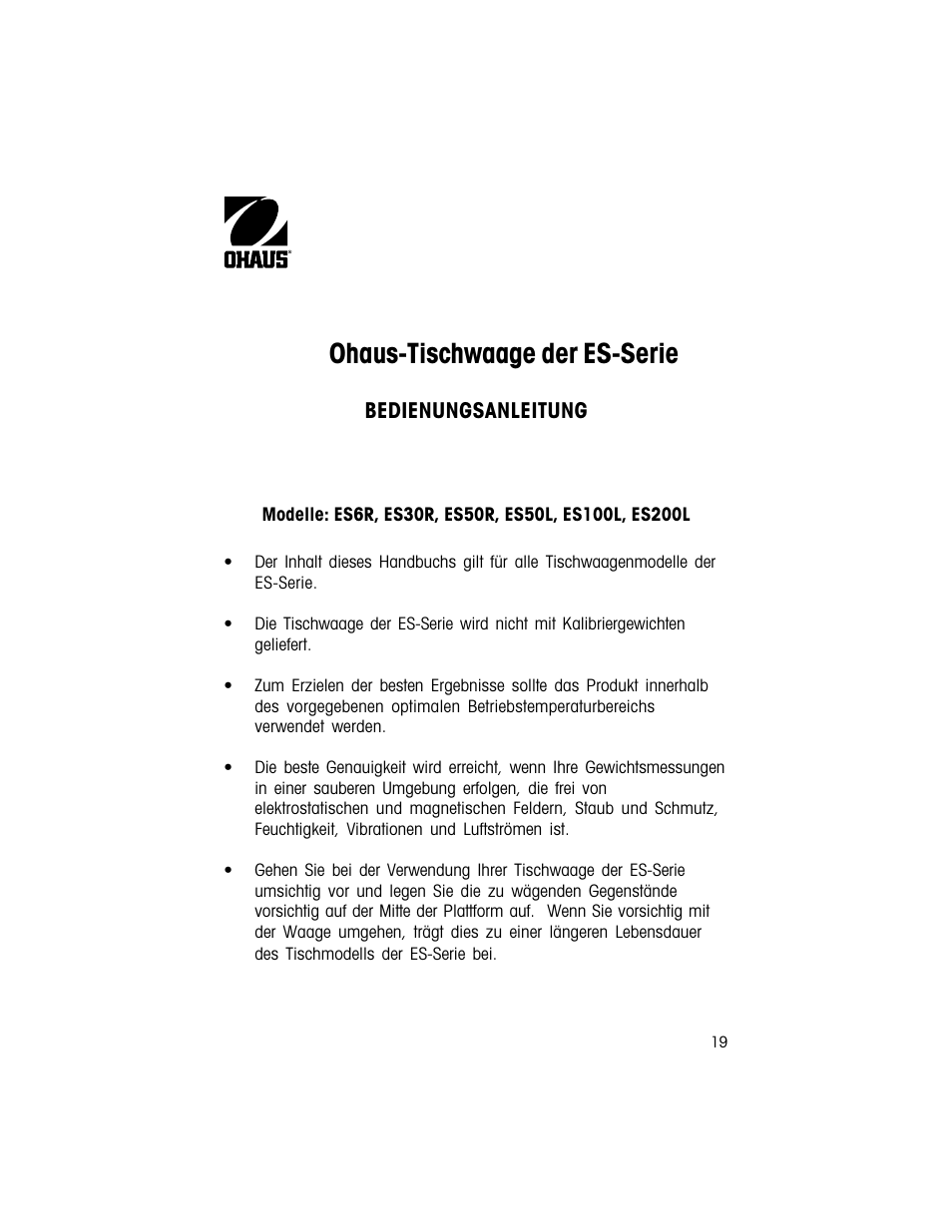 Ohaus-tischwaage der es-serie | Ohaus ES COMPACT BENCH SCALES Manual multi User Manual | Page 19 / 56
