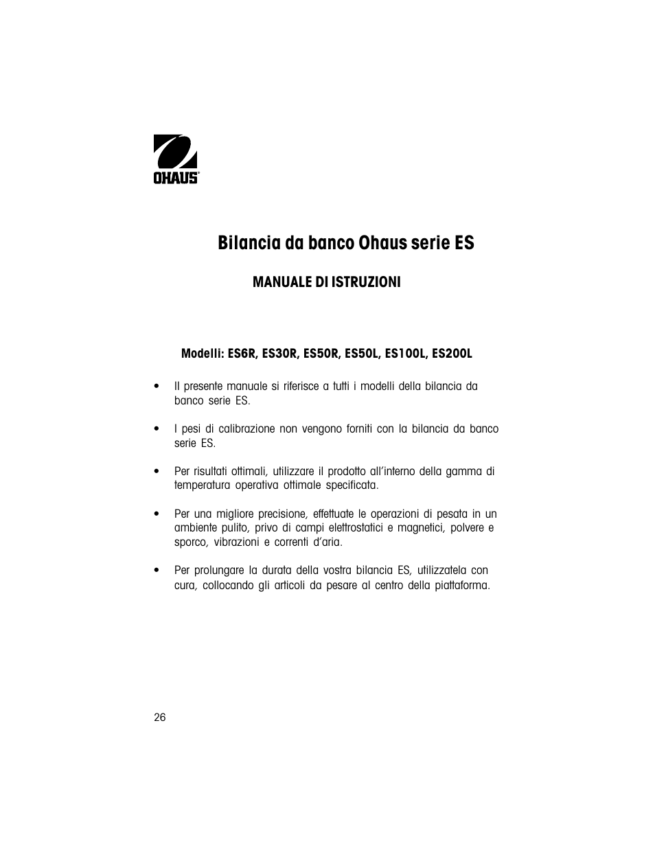 Bilancia da banco ohaus serie es | Ohaus ES COMPACT BENCH SCALES Manual multi User Manual | Page 26 / 56