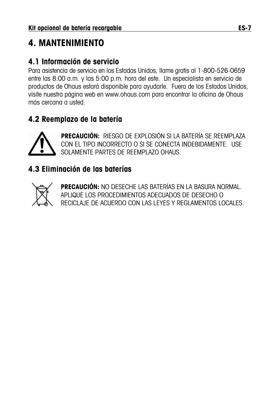 Mantenimiento | Ohaus DEFENDER 5000 BENCH SCALES Rechargeable Battery Option Manual multi User Manual | Page 17 / 44