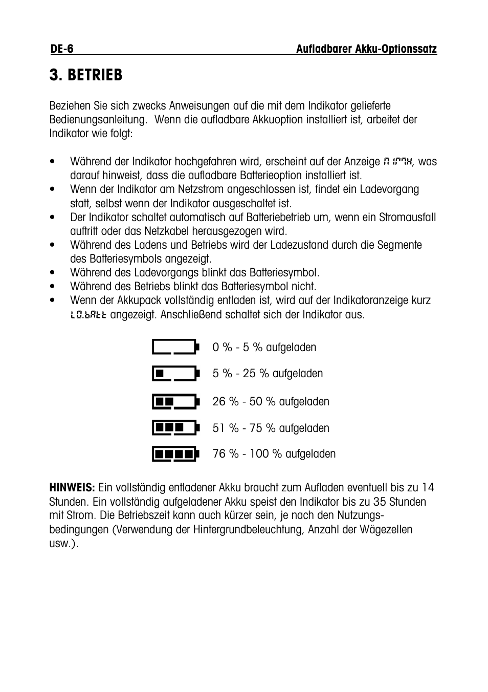 Betrieb | Ohaus DEFENDER 5000 BENCH SCALES Rechargeable Battery Option Manual multi User Manual | Page 32 / 44
