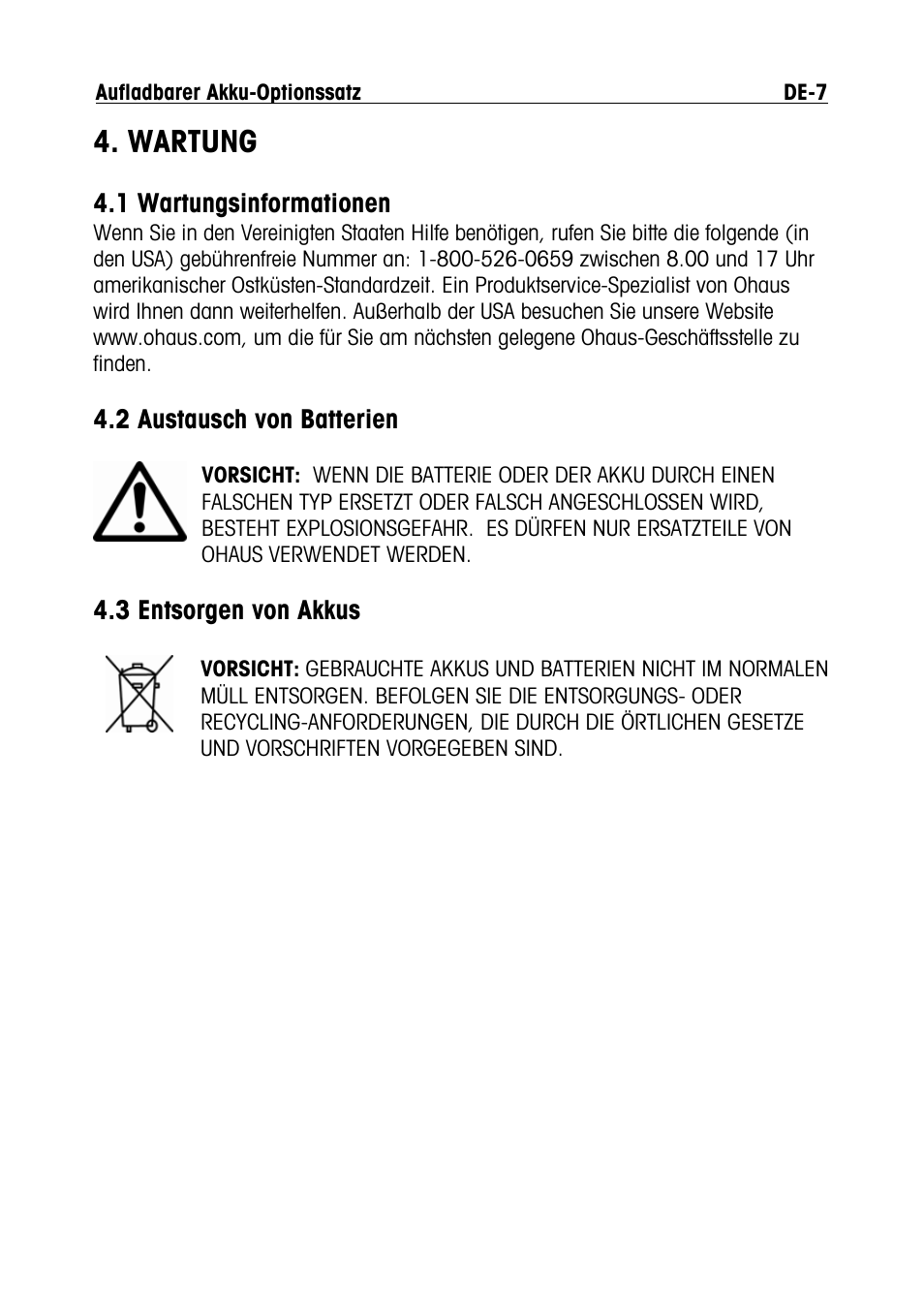 Wartung | Ohaus DEFENDER 5000 BENCH SCALES Rechargeable Battery Option Manual multi User Manual | Page 33 / 44
