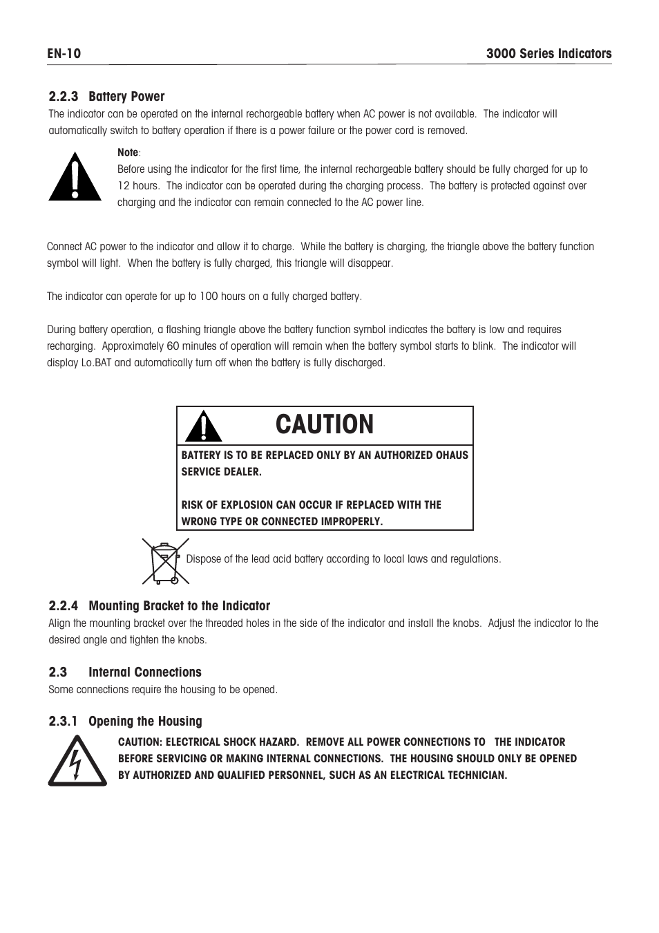 Caution | Ohaus VX SERIES FLOOR SCALES Indicator T32XW Manual en User Manual | Page 12 / 48