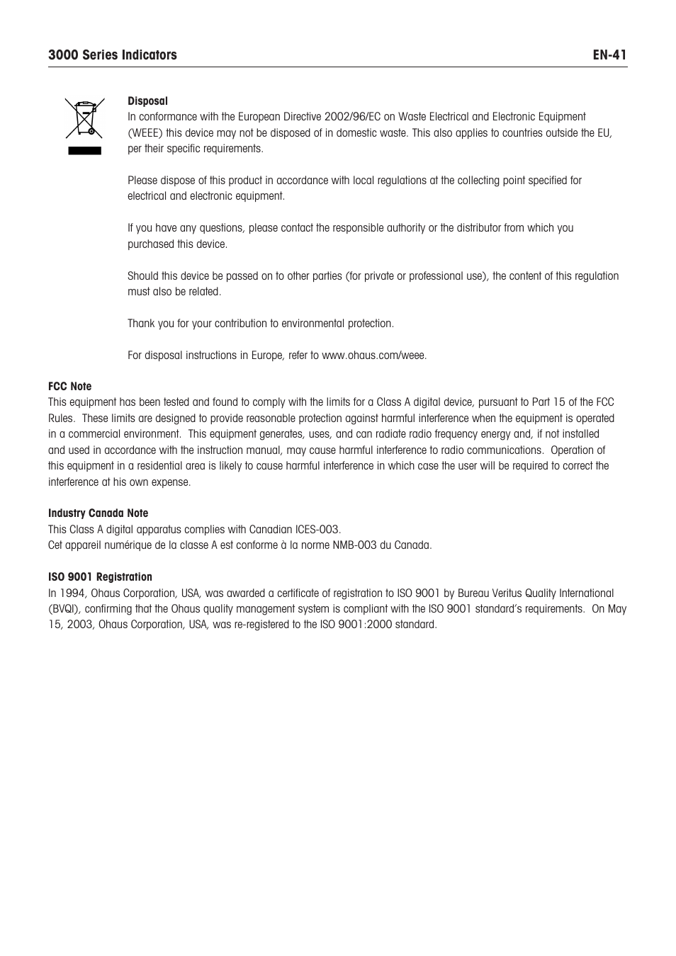 Ohaus VX SERIES FLOOR SCALES Indicator T32XW Manual en User Manual | Page 43 / 48