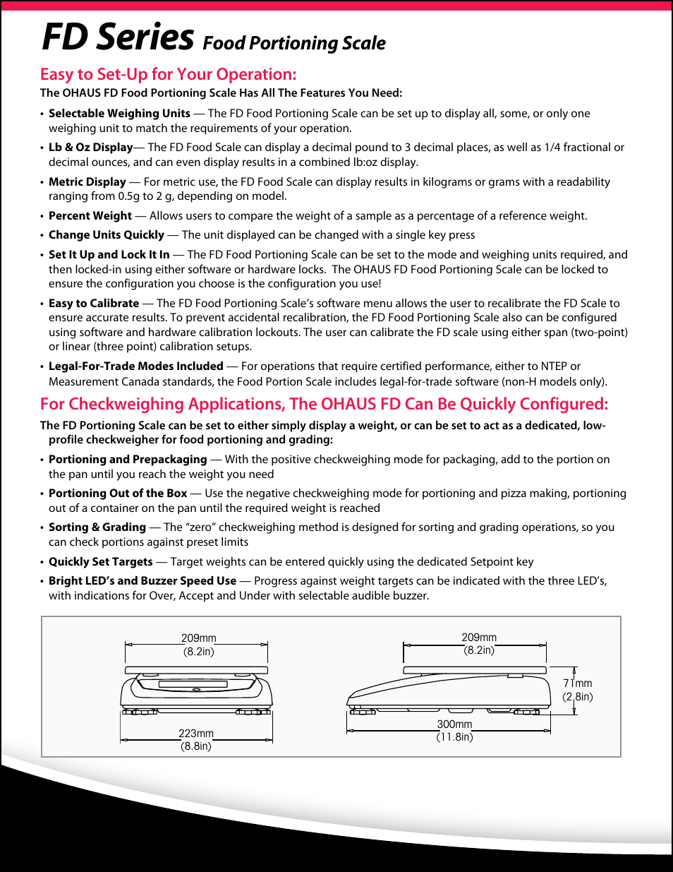 Fd series, Food portioning scale, Easy to set-up for your operation | Ohaus FD Series STAINLESS STEEL COMPACT SCALES Data Sheet User Manual | Page 2 / 4