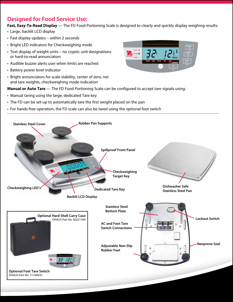 Designed for food service use | Ohaus FD Series STAINLESS STEEL COMPACT SCALES Data Sheet User Manual | Page 3 / 4