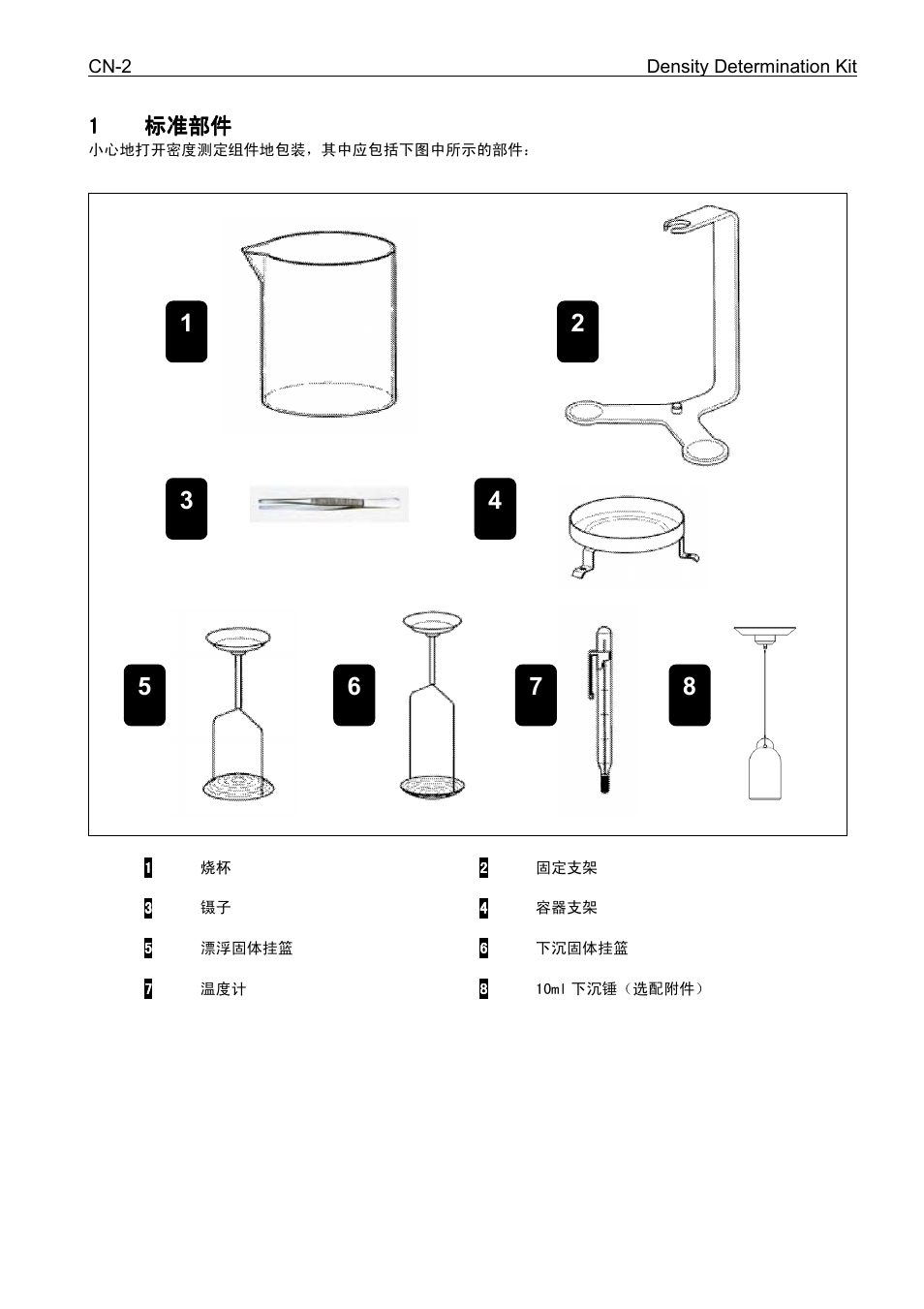 111 1 标准部件 标准部件 标准部件 标准部件 | Ohaus Density Determination Kit Manual User Manual | Page 16 / 24