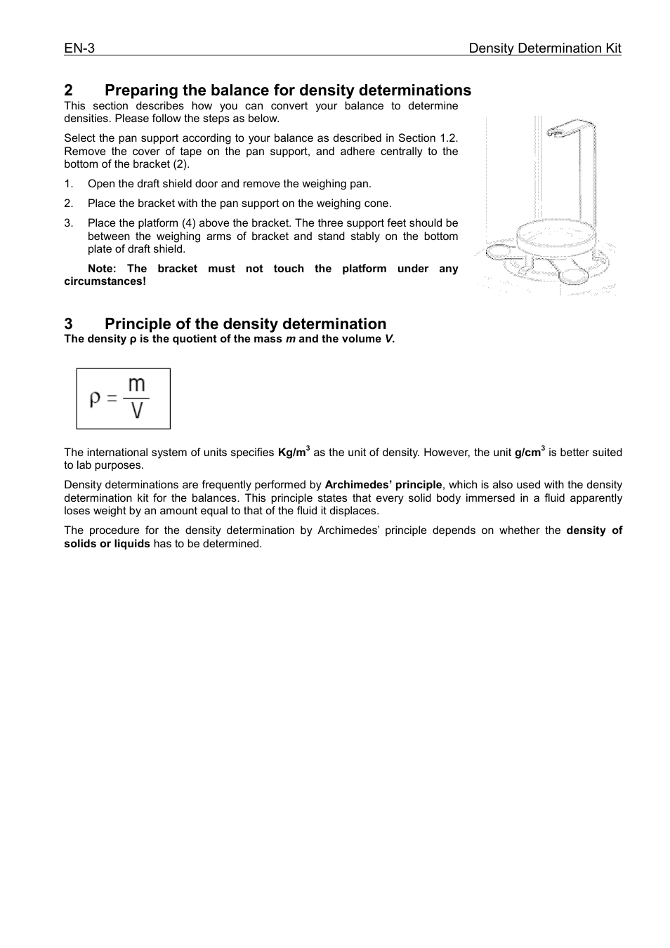 2preparing the balance for density determinations, 3principle of the density determination | Ohaus Density Determination Kit Manual User Manual | Page 6 / 24