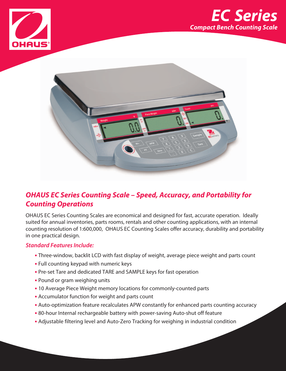 Ohaus EC COMPACT COUNTING SCALES Data Sheet User Manual | 4 pages