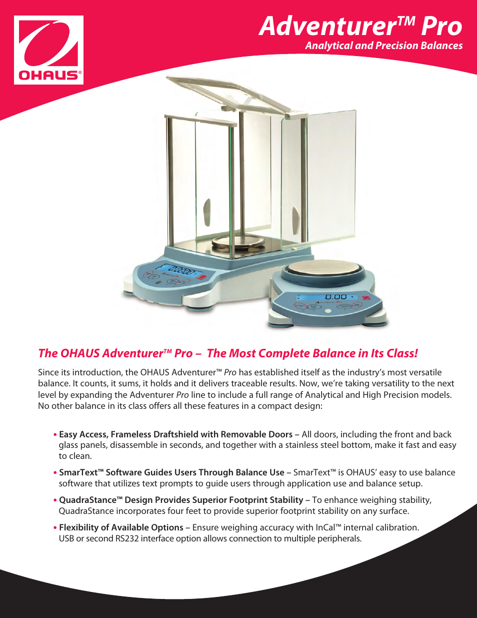 Ohaus ADVENTURER PRO PHARMACY BALANCES Data Sheet User Manual | 6 pages