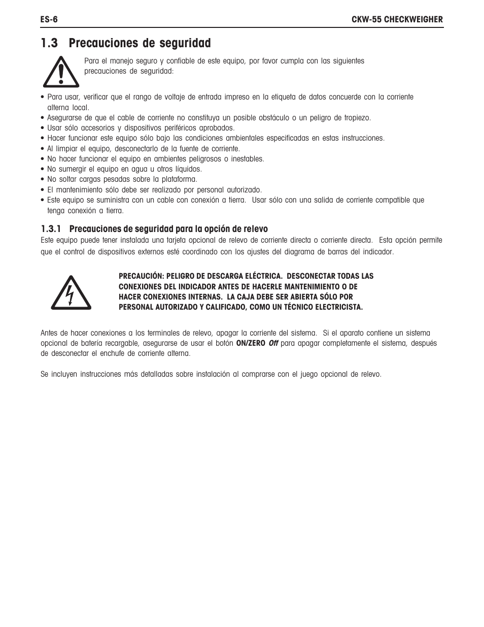 3 precauciones de seguridad | Ohaus CKW WASHDOWN CHECKWEIGHING SCALES_INDICATOR Manual es User Manual | Page 10 / 68
