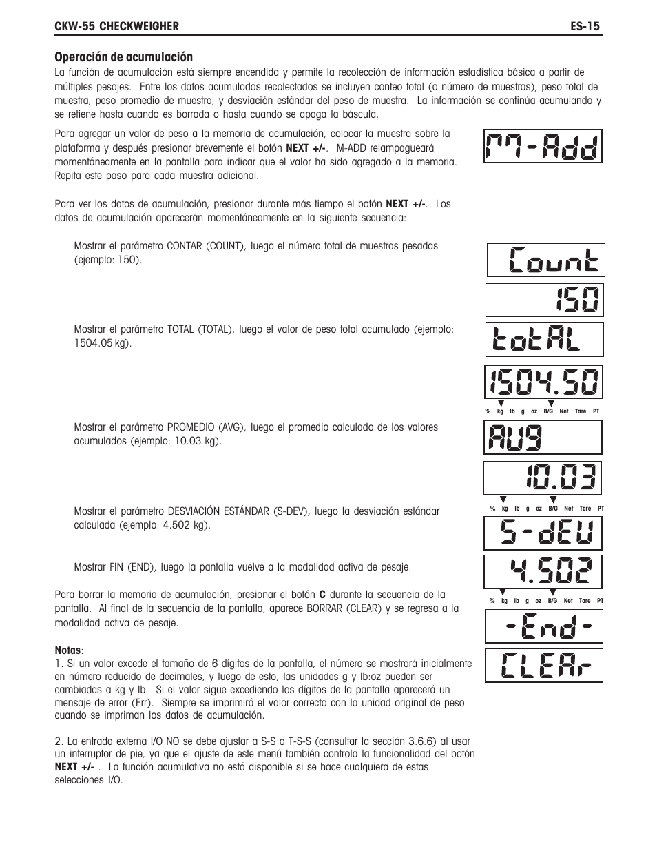 Operación de acumulación | Ohaus CKW WASHDOWN CHECKWEIGHING SCALES_INDICATOR Manual es User Manual | Page 19 / 68