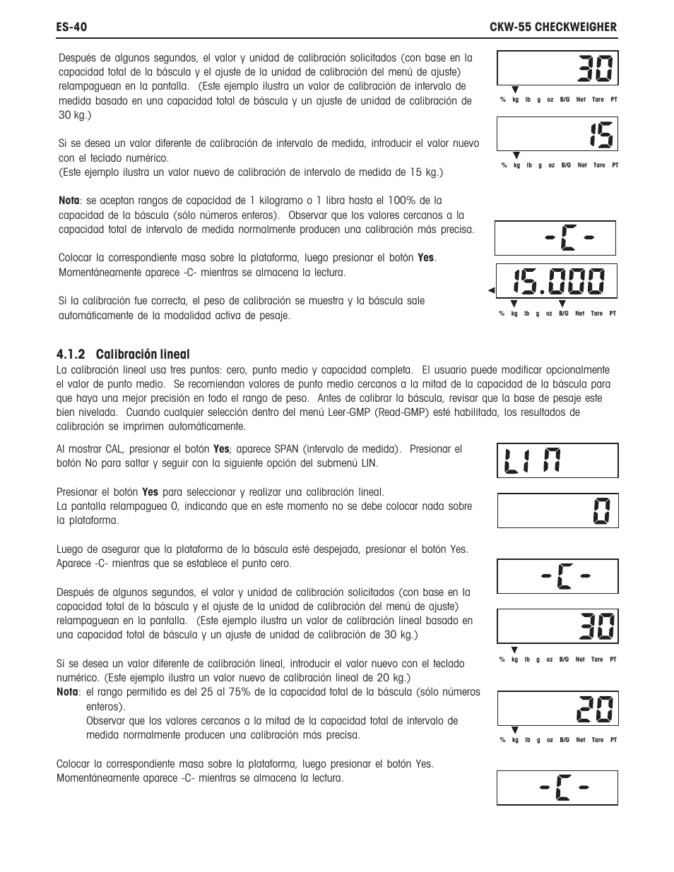 2 calibración lineal | Ohaus CKW WASHDOWN CHECKWEIGHING SCALES_INDICATOR Manual es User Manual | Page 44 / 68