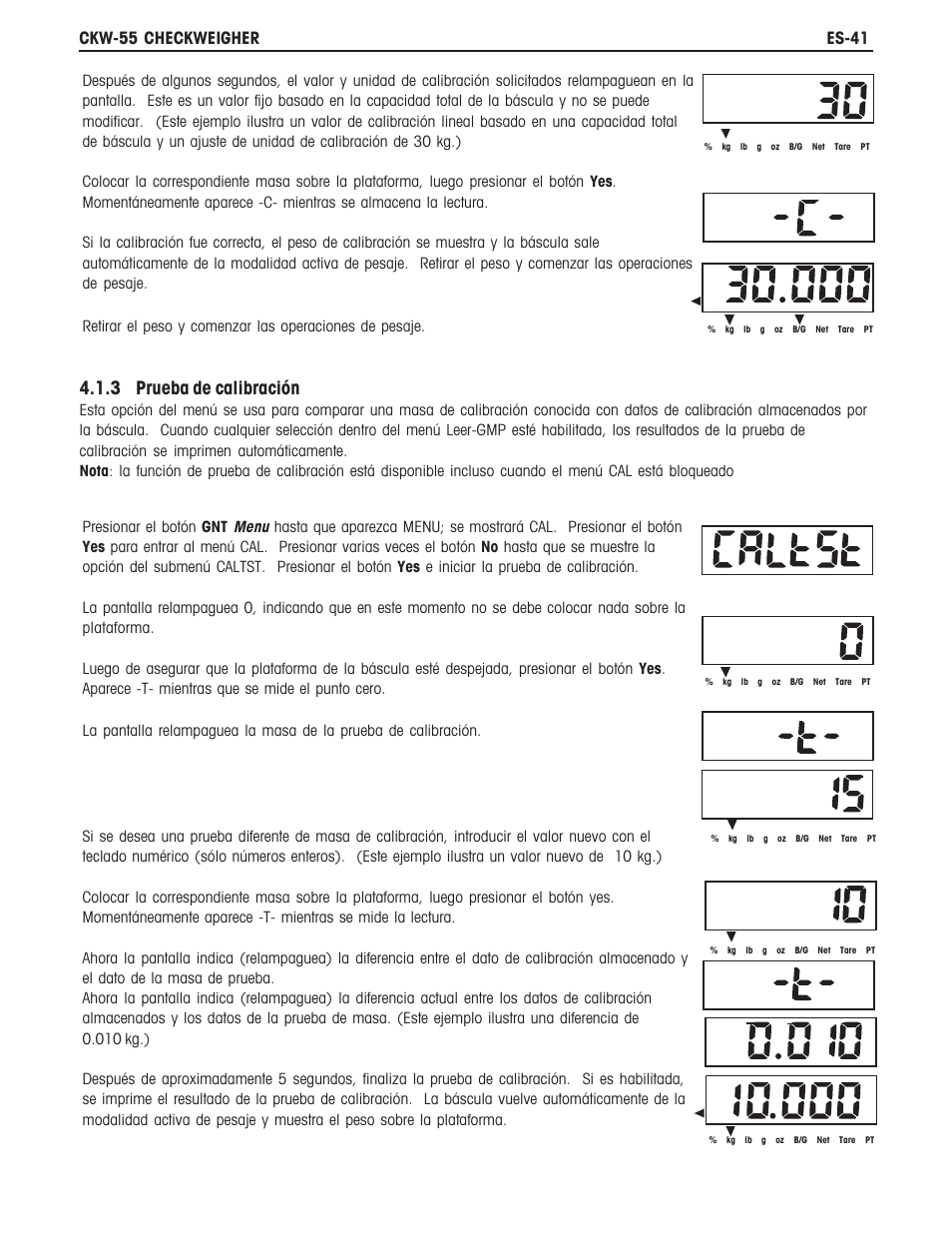 3 prueba de calibración | Ohaus CKW WASHDOWN CHECKWEIGHING SCALES_INDICATOR Manual es User Manual | Page 45 / 68