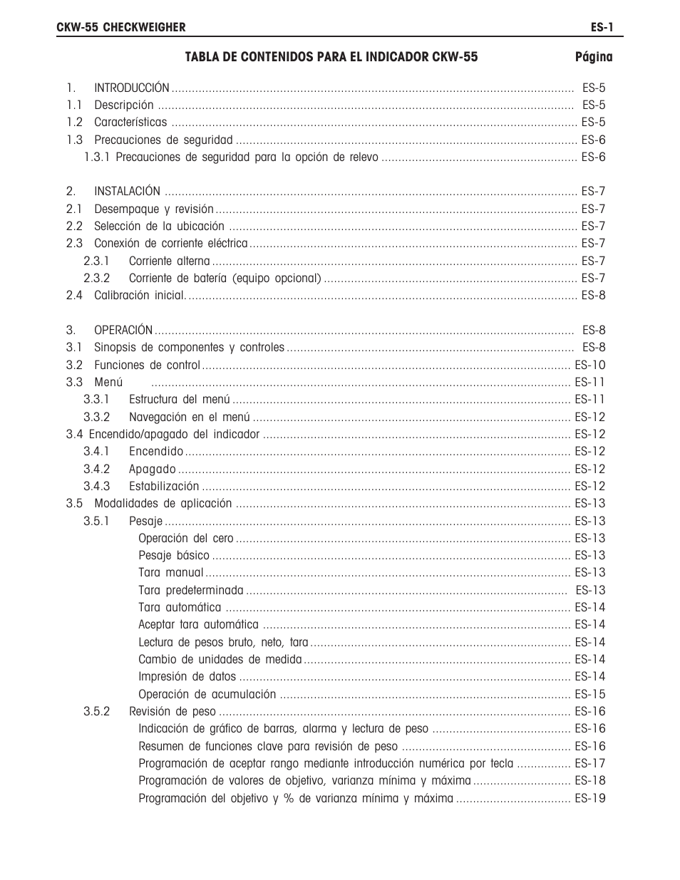 Ohaus CKW WASHDOWN CHECKWEIGHING SCALES_INDICATOR Manual es User Manual | Page 5 / 68
