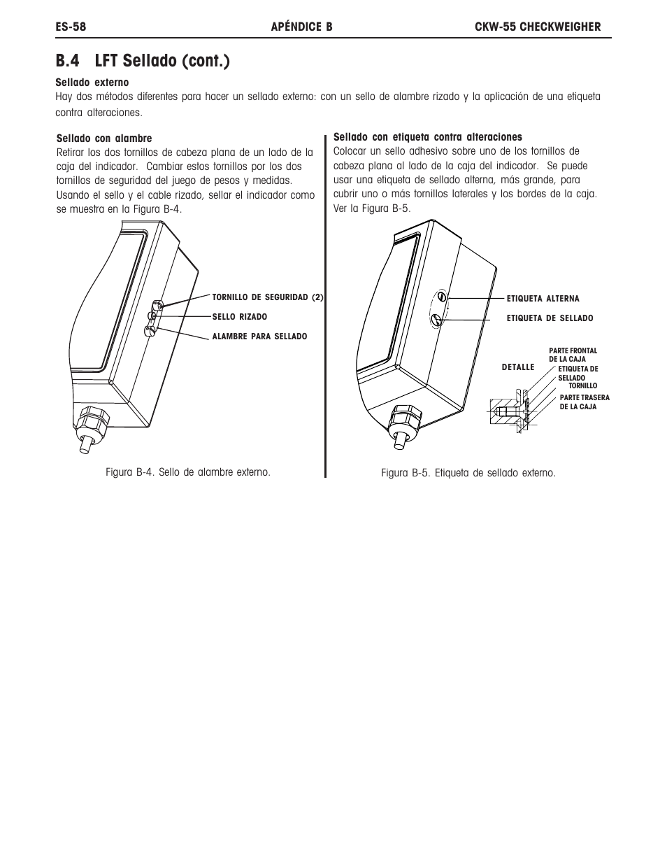 B.4 lft sellado (cont.), Es-58 apéndice b ckw-55 checkweigher | Ohaus CKW WASHDOWN CHECKWEIGHING SCALES_INDICATOR Manual es User Manual | Page 62 / 68