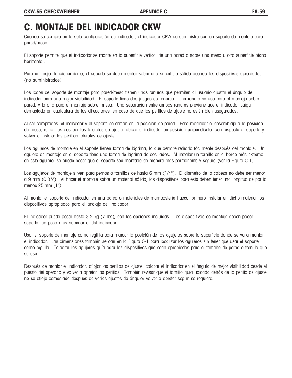 C. montaje del indicador ckw | Ohaus CKW WASHDOWN CHECKWEIGHING SCALES_INDICATOR Manual es User Manual | Page 63 / 68