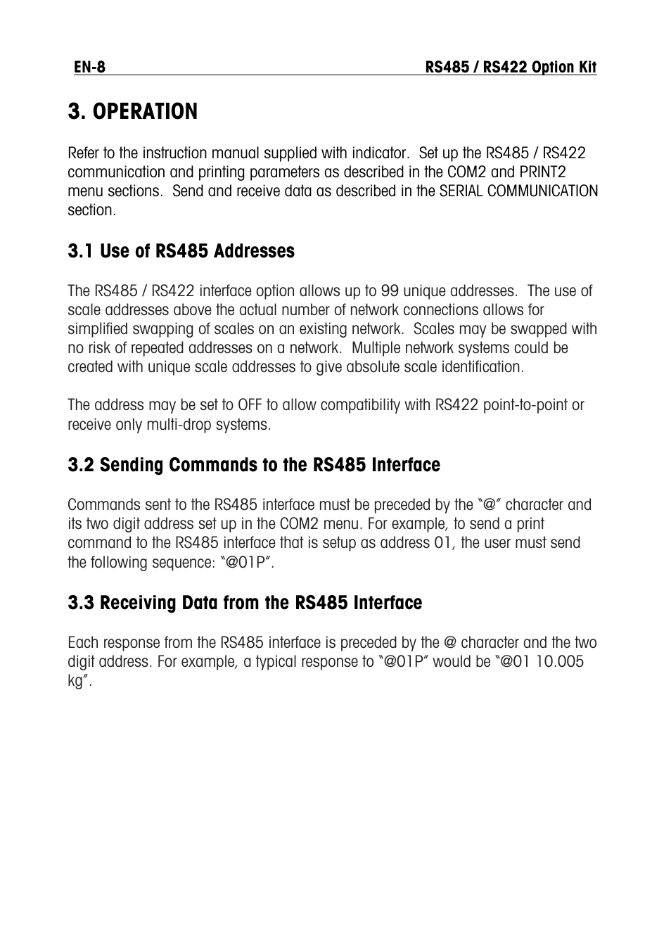 Operation | Ohaus RS422 Interface Option Kit Manual multi User Manual | Page 10 / 56