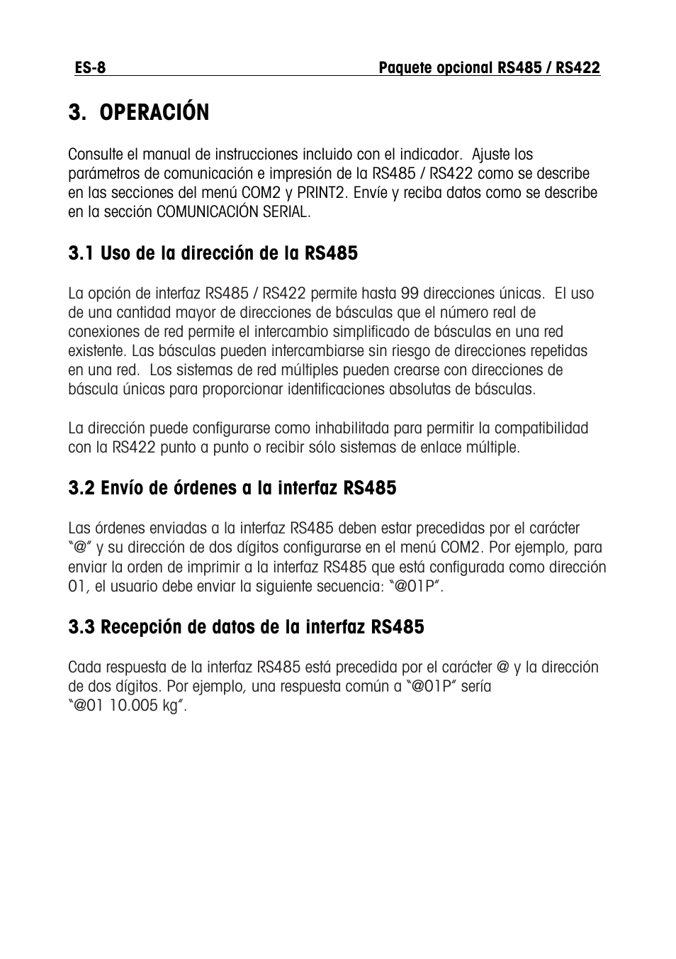 Operación | Ohaus RS422 Interface Option Kit Manual multi User Manual | Page 20 / 56